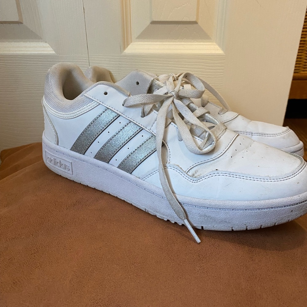 Adidas Classic White and Silver Sneakers